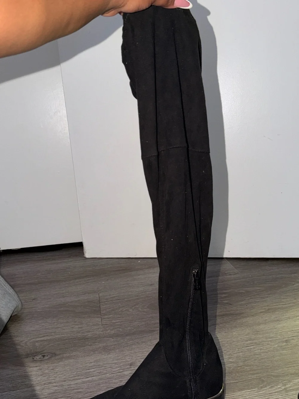 Fashion Nova Black Over-the-Knee Stretch Boots with Drawstring